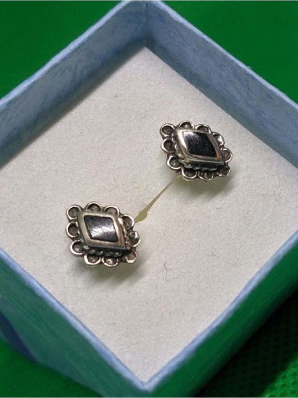 Signed Onyx Silver 925 Studs Rare Vintage